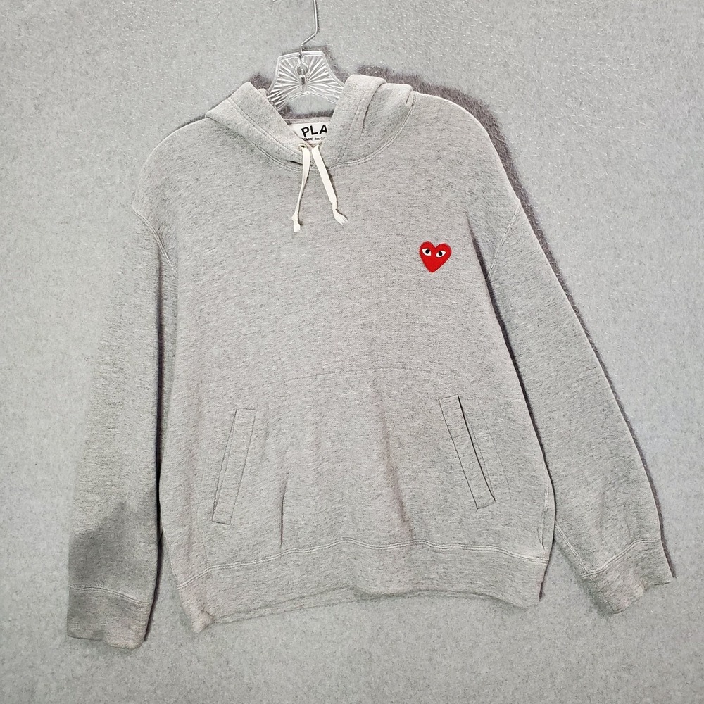 Play Comme Des Garconas Men Sweatshirt Large Gray Heart Hoodie Pullover READ